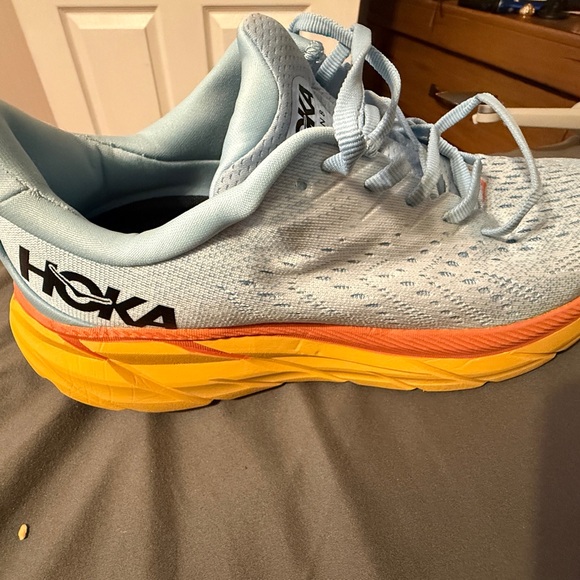 Hoka Light Blue Running Shoes with Yellow and Orange Accents - Picture 1 of 5